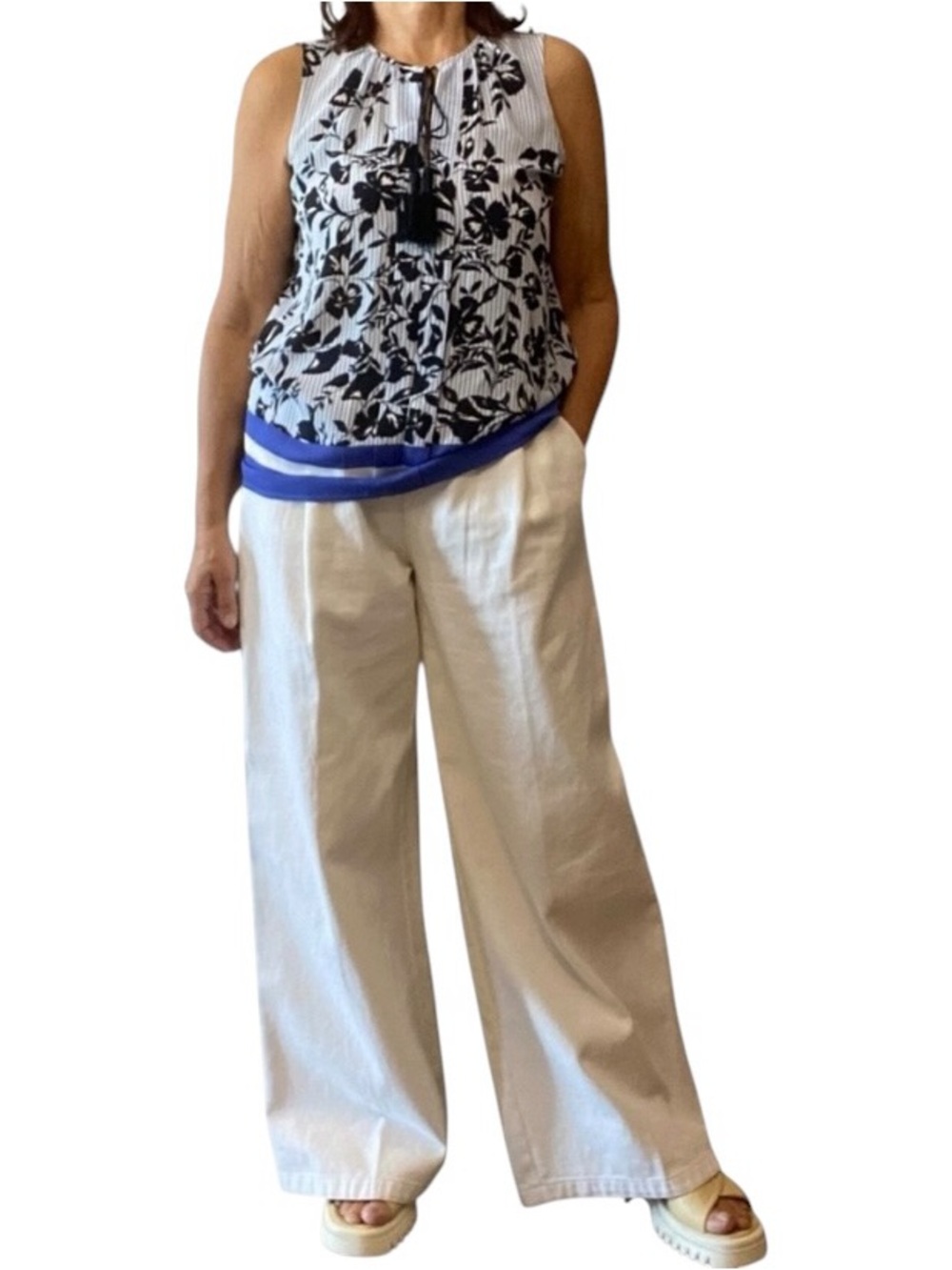 Tommy Hilfiger Sleeveless Top Blue White & Black Size M Coastal Grandma